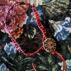 Handcrafted. Bead & Leather bracelet with button wood clasp